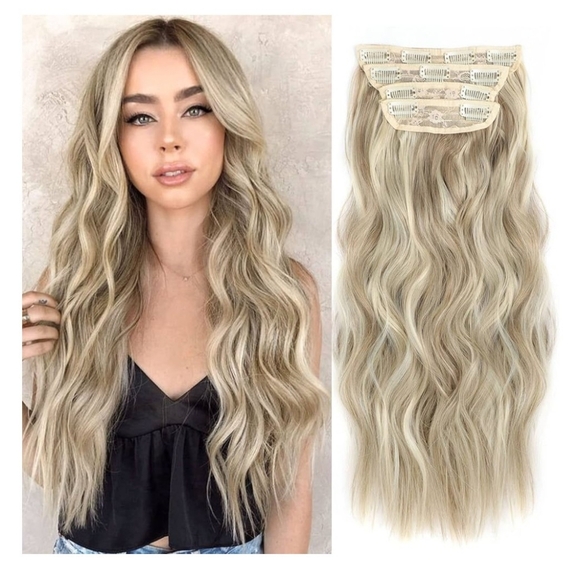 NWT Dark Golden Blonde Mix Wavy Extensions 20" Clip In - Picture 1 of 8